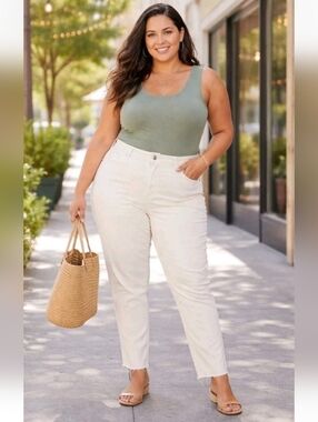 Ava & Viv Women’s Ankle Jeans Plus Size 26W Off White Raw Hem Ankle Stretch